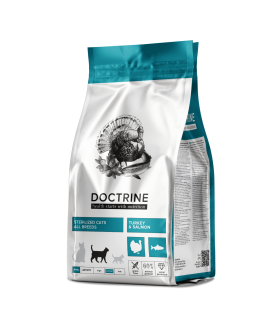 DOCTRINE сухой корм беззерновой для стерилизованных кошек и кастрированных котов с индейкой и лососем 800г