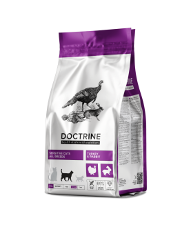 DOCTRINE сухой корм беззерновой для кошек и котов с чувствительным пищеварением с индейкой и кроликом 800г