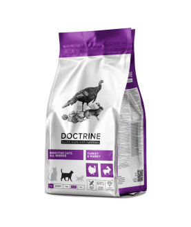 DOCTRINE сухой корм беззерновой для кошек и котов с чувствительным пищеварением с индейкой и кроликом 3кг